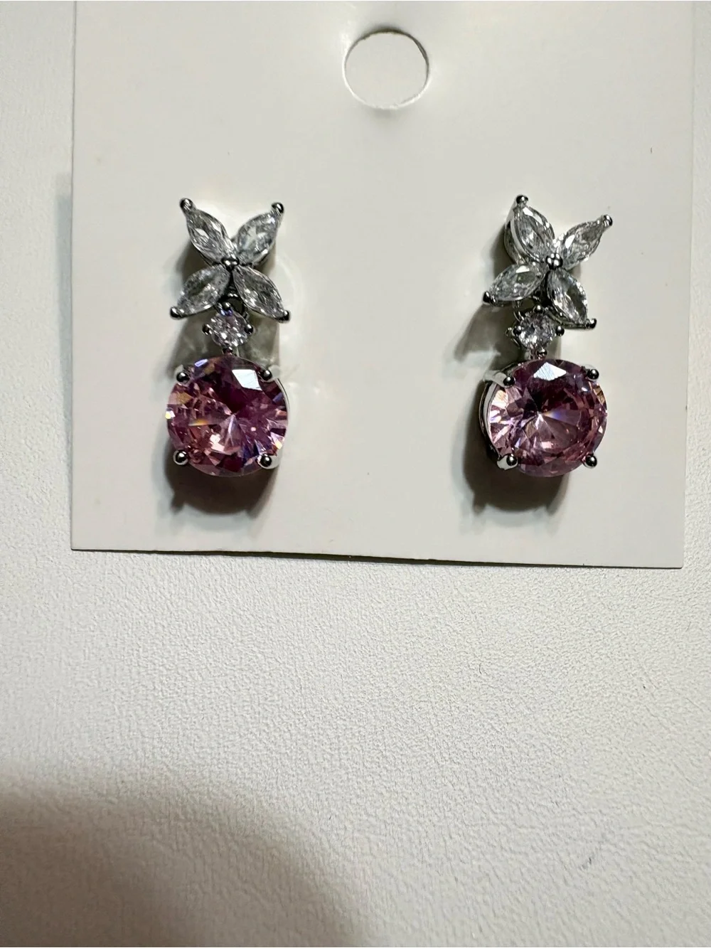 Pink Crystal Zirconia Drop Pierced Earrings - Women's Jewelry nwot